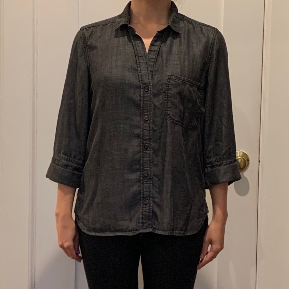 Denim 3/4 sleeve button down shirt - black